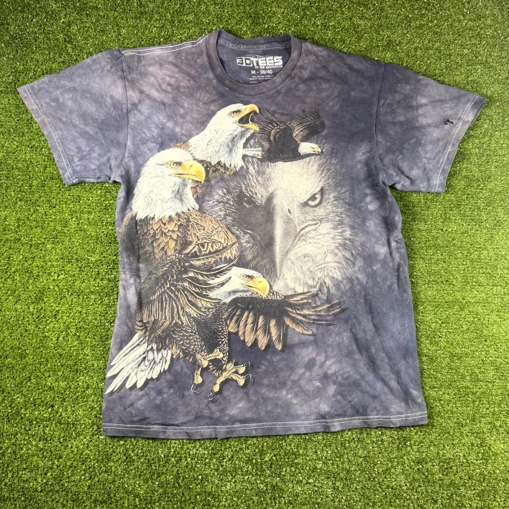 The Mountain 3D Tees Bald Eagle Graphic Tie Dye T-Shirt Grey Mens Medium